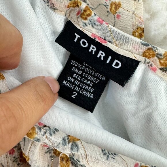 Torrid Floral Print Ruffled On-Shouler Top Womens Cream Chiffon Plus Size 2X - Picture 5 of 10